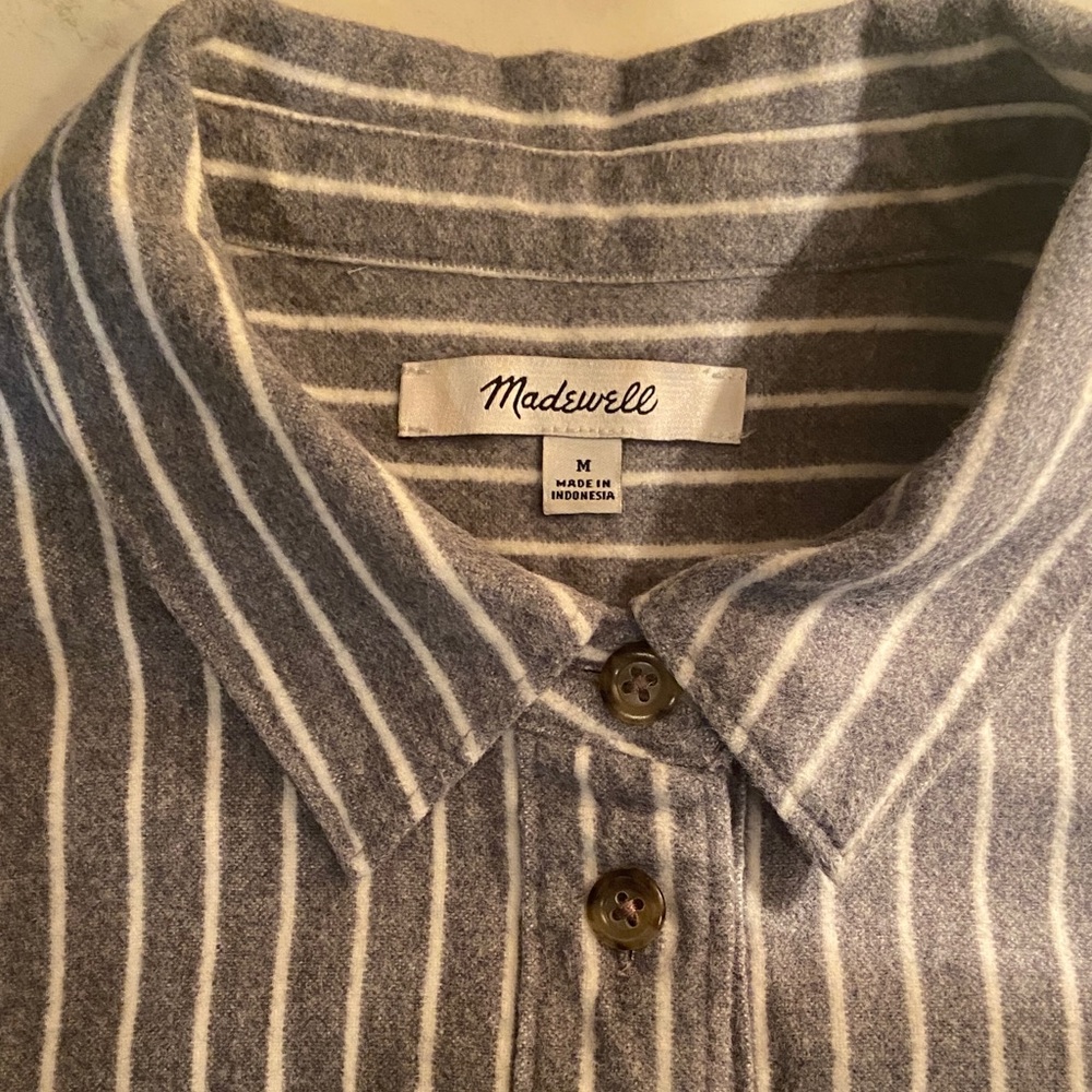 Madewell Gray and White Striped Flannel Medium